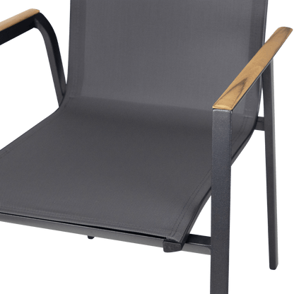 Providence Dining Chair in Gunmetal Aluminium and Texteline and Teak Arm
