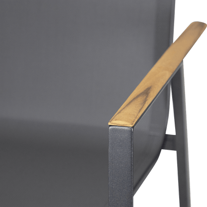 Providence Dining Chair in Gunmetal Aluminium and Texteline and Teak Arm
