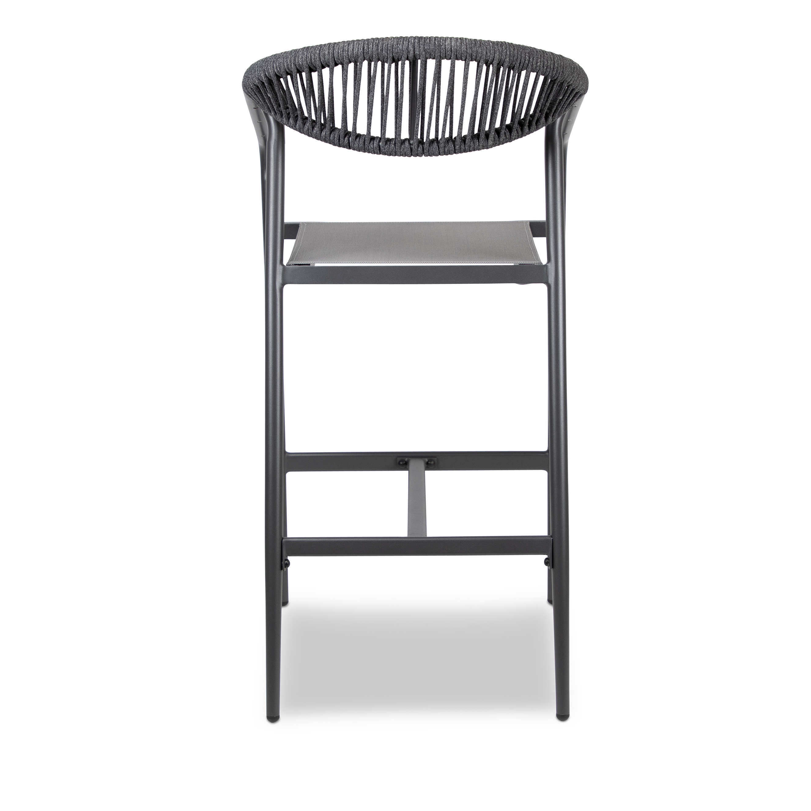 Amalfi Bar Stool in Gunmetal Aluminium Frame, Olefin Rope with Polywood Teak Accent and Charcoal Textilene