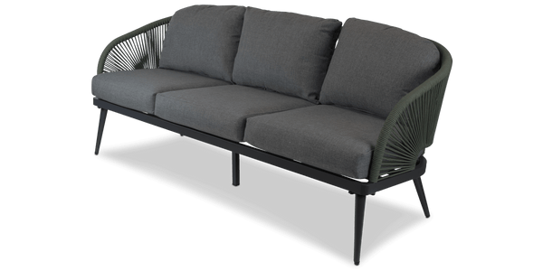Santa Monica 3 Seater with Soft Ash Olefin Cushions, Bonsai Olefin Rope and Gunmetal Aluminium Frame