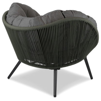 Santa Monica Cocoon Chair with Soft Ash Olefin Cushions, Bonsai Olefin Rope and Gunmetal Aluminium Frame