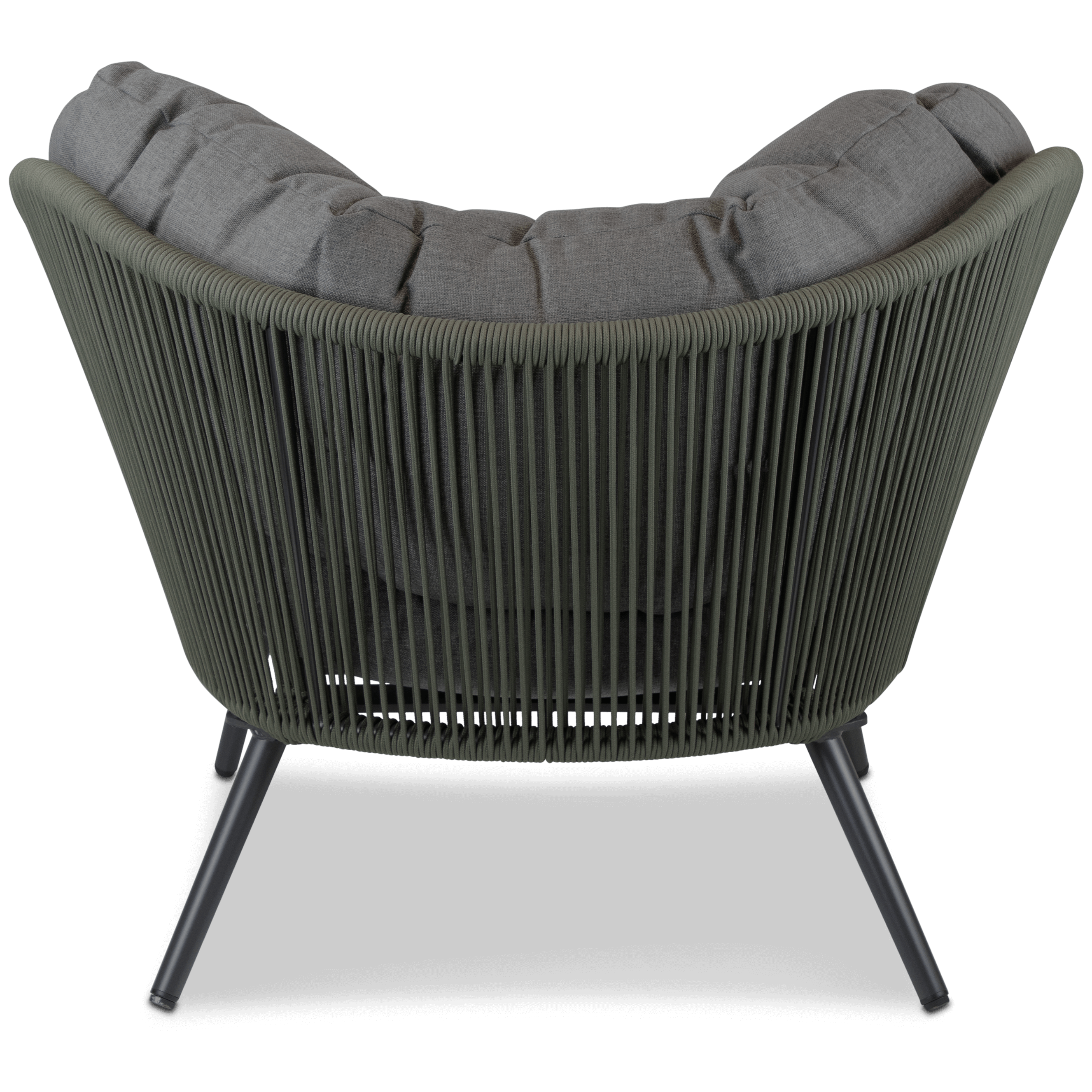 Santa Monica Cocoon Chair with Soft Ash Olefin Cushions, Bonsai Olefin Rope and Gunmetal Aluminium Frame