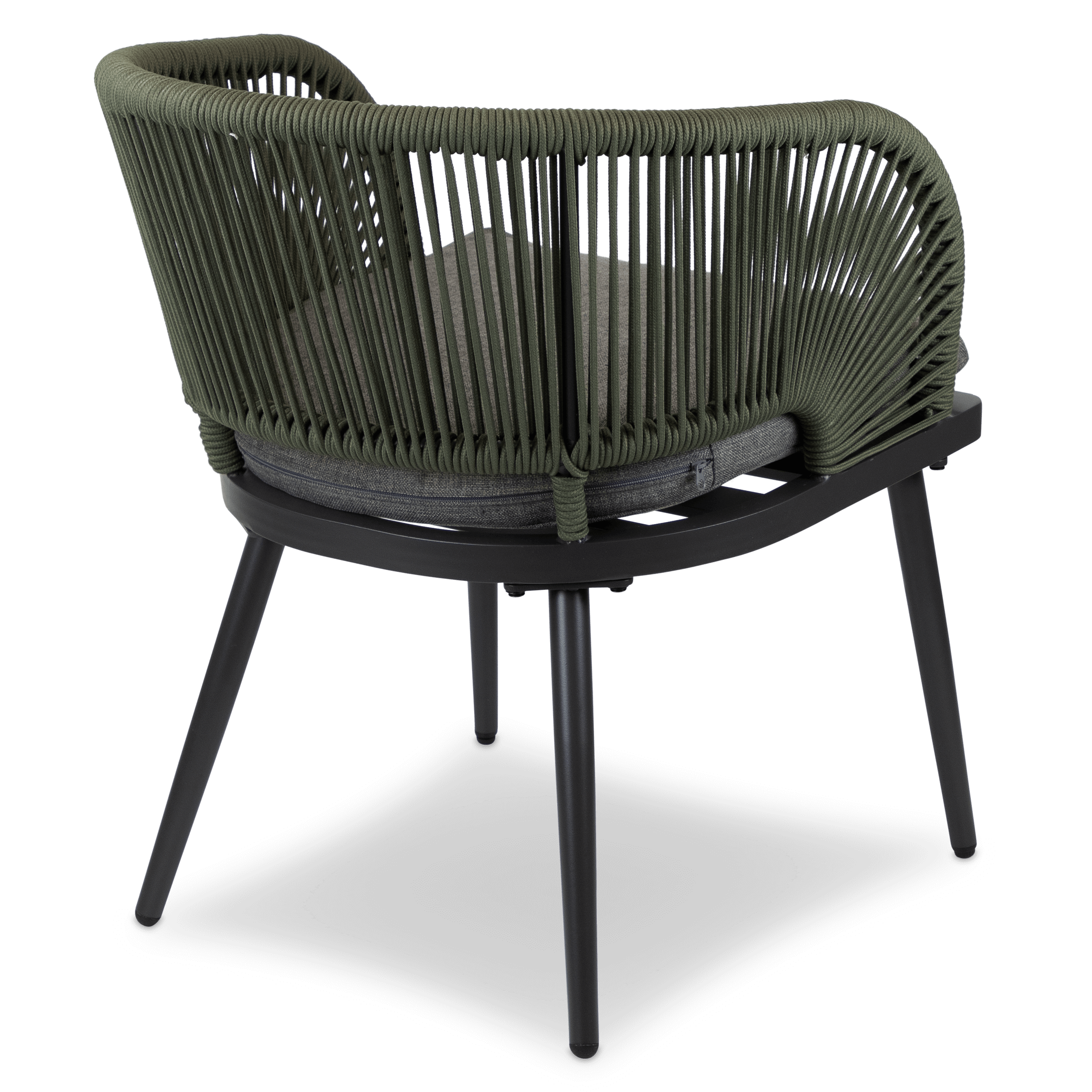 Santa Monica Dining Chair with Soft Ash Olefin Cushions, Bonsai Olefin Rope and Gunmetal Aluminium Frame