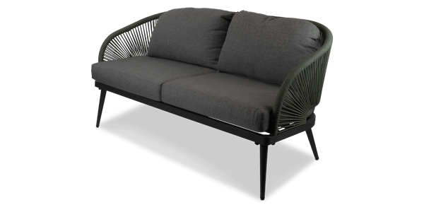 Santa Monica 2 Seater with Soft Ash Olefin Cushions, Bonsai Olefin Rope and Gunmetal Aluminium Frame