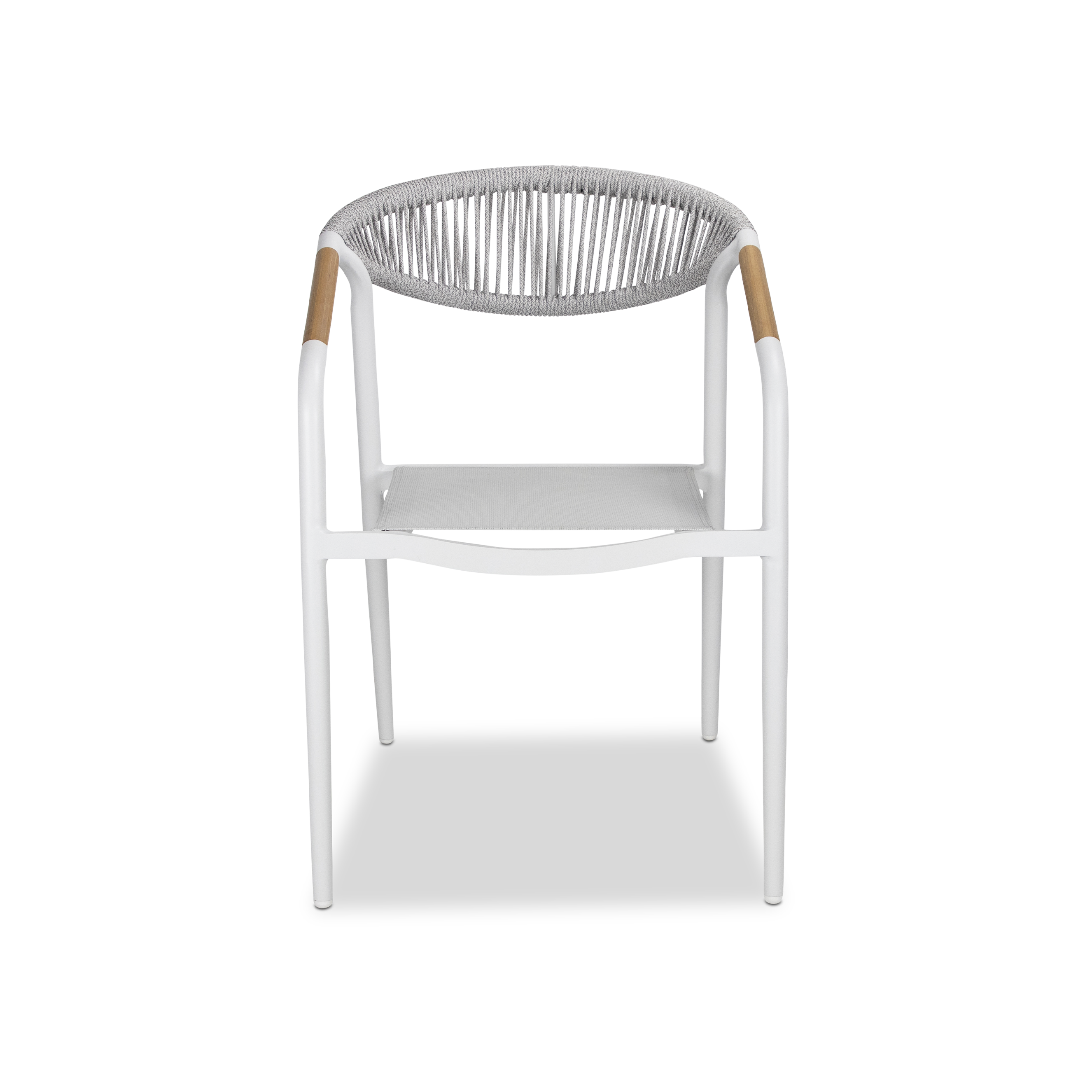 Amalfi Dining Chair in Arctic White, Olefin Rope with Polywood Teak Accent and Stone Grey Textilene