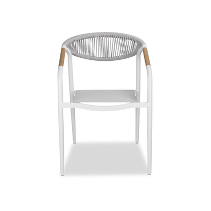 Amalfi Dining Chair in Arctic White, Olefin Rope with Polywood Teak Accent and Stone Grey Textilene