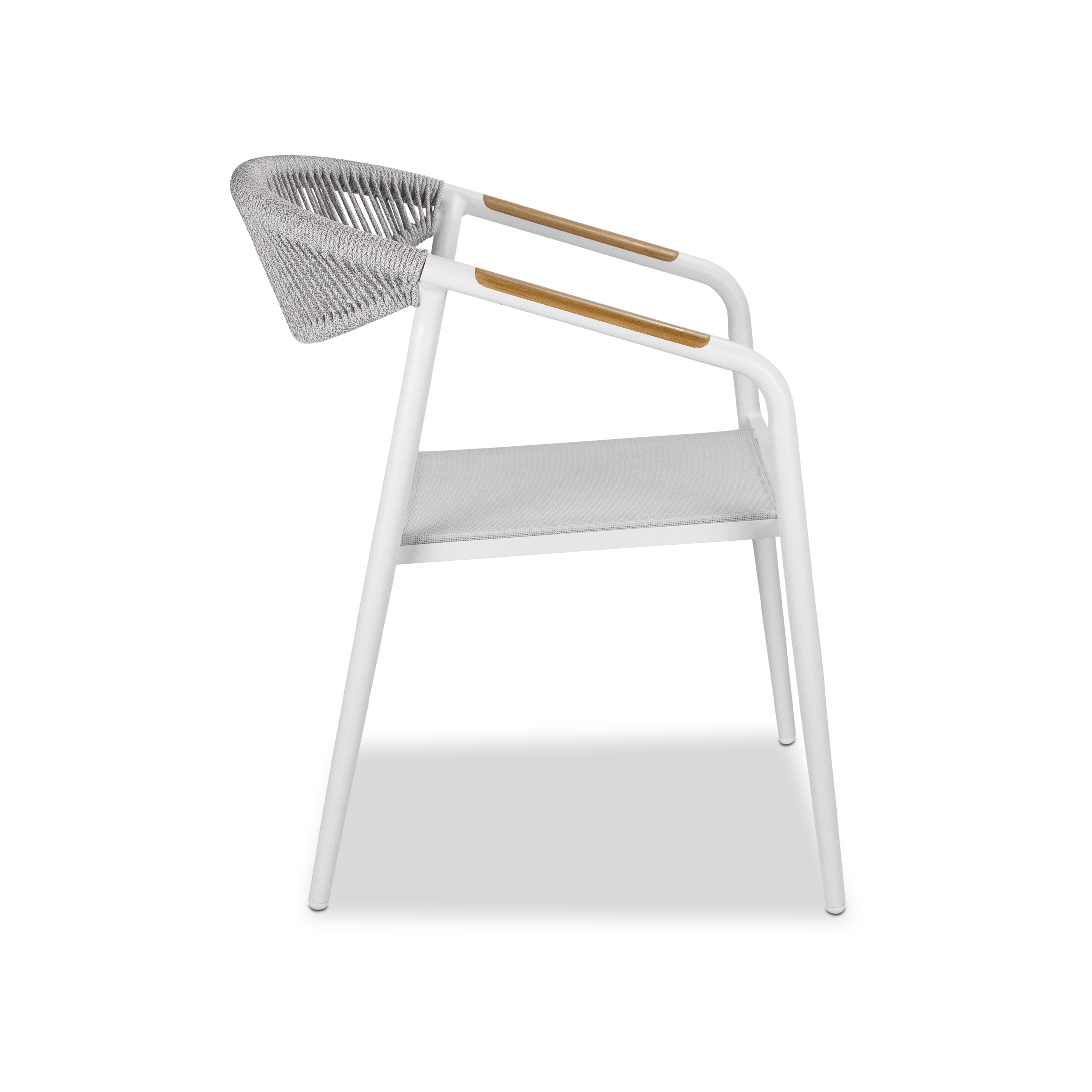 Amalfi Dining Chair in Arctic White, Olefin Rope with Polywood Teak Accent and Stone Grey Textilene