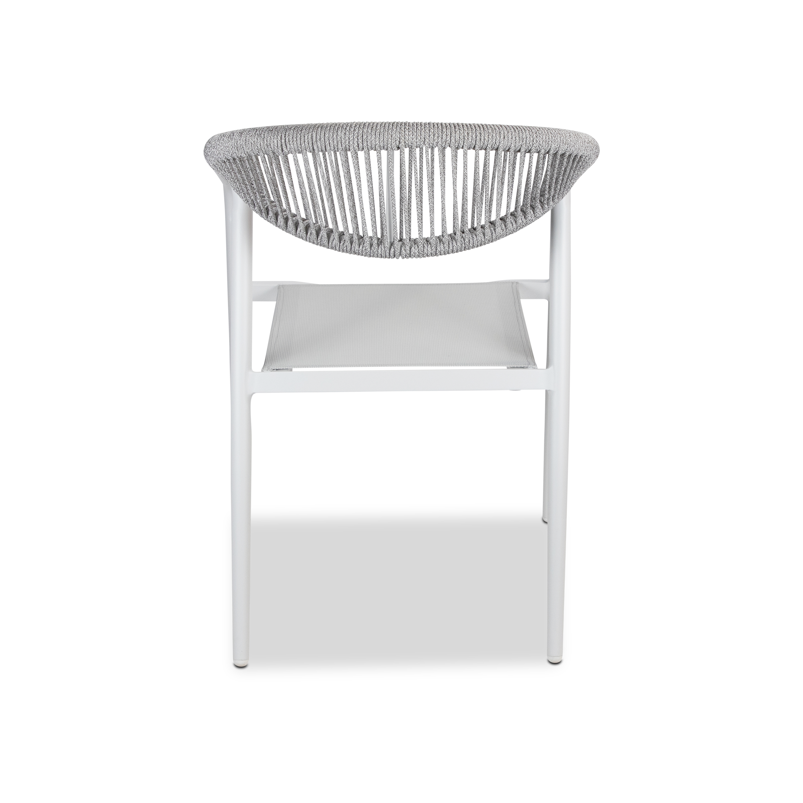 Amalfi Dining Chair in Arctic White, Olefin Rope with Polywood Teak Accent and Stone Grey Textilene