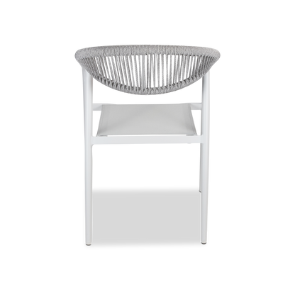Amalfi Dining Chair in Arctic White, Olefin Rope with Polywood Teak Accent and Stone Grey Textilene