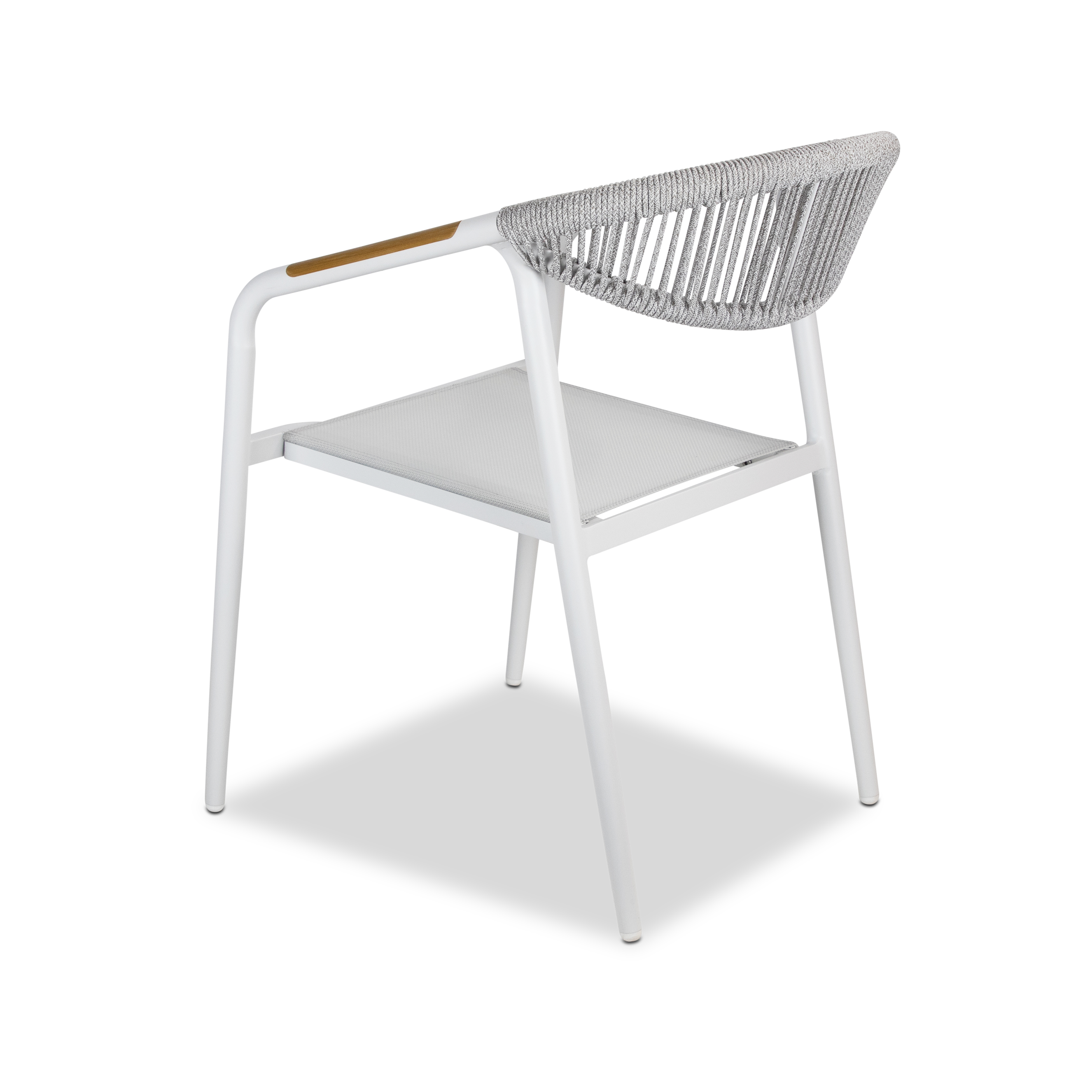 Amalfi Dining Chair in Arctic White, Olefin Rope with Polywood Teak Accent and Stone Grey Textilene
