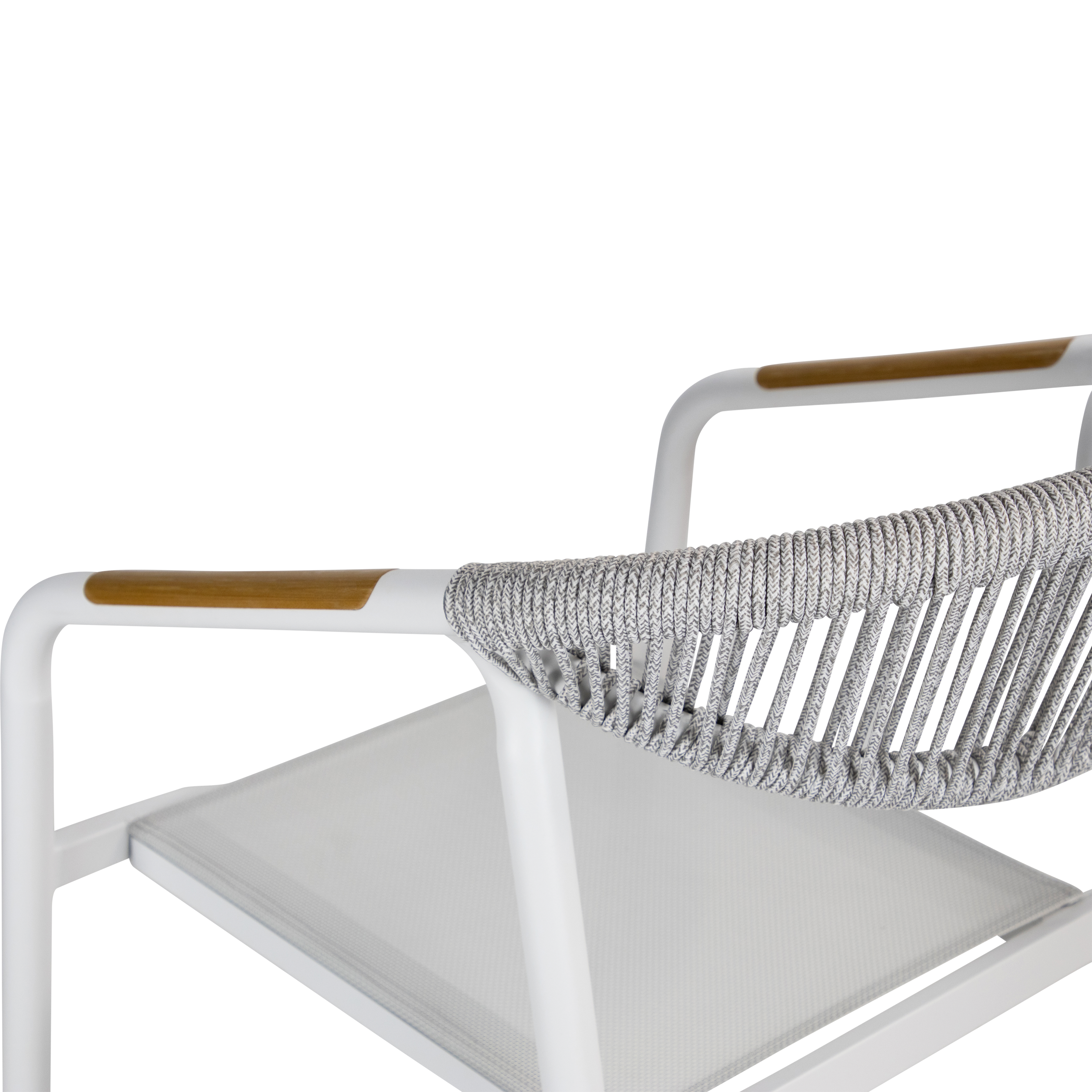 Amalfi Dining Chair in Arctic White, Olefin Rope with Polywood Teak Accent and Stone Grey Textilene