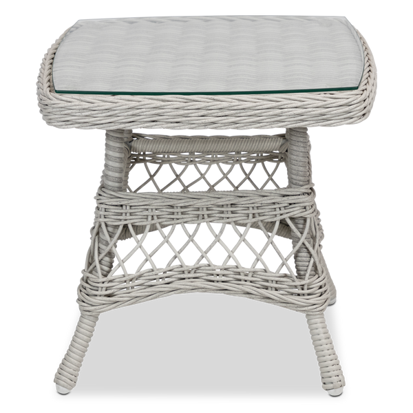Hamptons Side Table in Surfmist Wicker with Glass Top