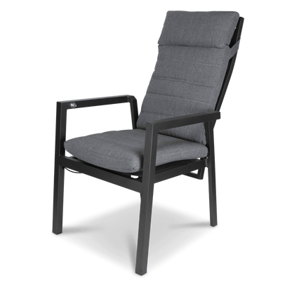 San Sebastian Reclining Dining Chair in Gunmetal and Platinum Olefin Cushions