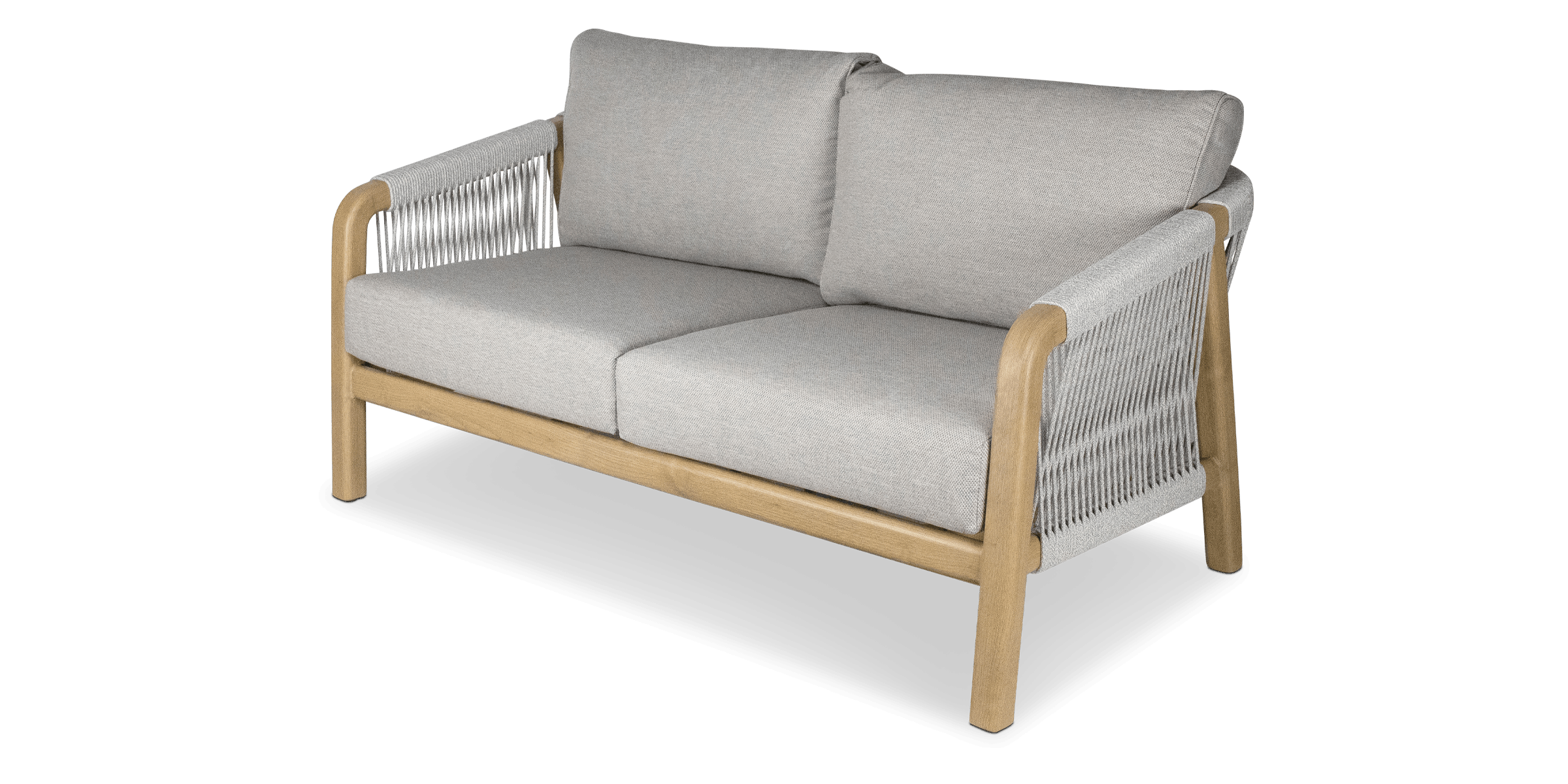 Daintree 2 Seater with Pebble Olefin Rope, Pebble Olefin Cushions and Teak Look Aluminium Frame