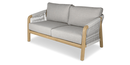 Daintree 2 Seater with Pebble Olefin Rope, Pebble Olefin Cushions and Teak Look Aluminium Frame