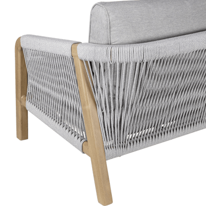 Daintree 5 piece Lounge Set with Pebble Olefin Rope, Pebble Olefin Cushions and Teak Look Aluminium Frame