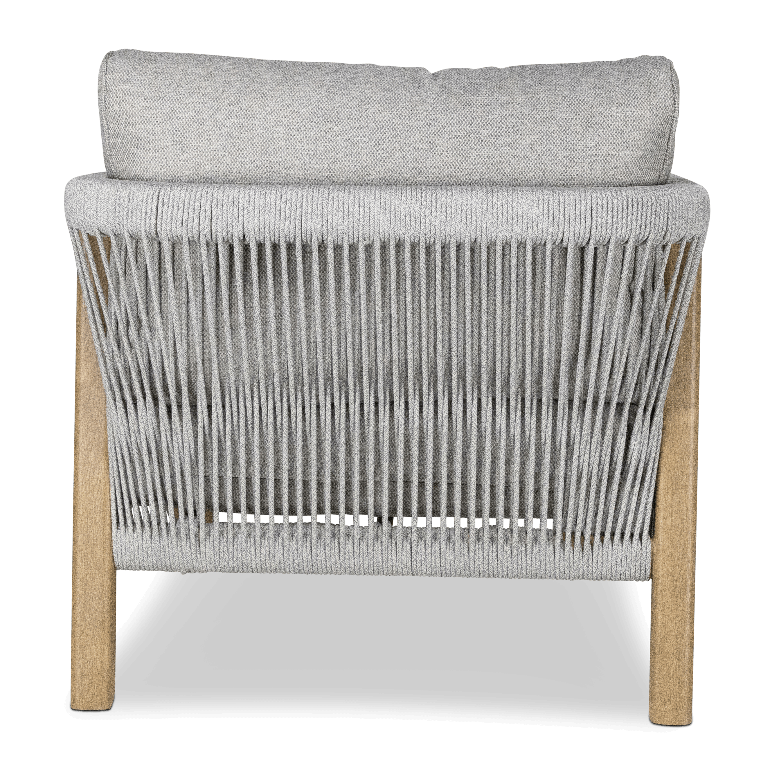 Daintree Armchair with Pebble Olefin Rope, Pebble Olefin Cushions and Teak Look Aluminium Frame
