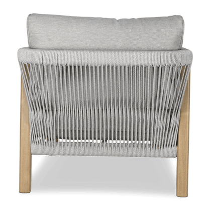 Daintree Armchair with Pebble Olefin Rope, Pebble Olefin Cushions and Teak Look Aluminium Frame