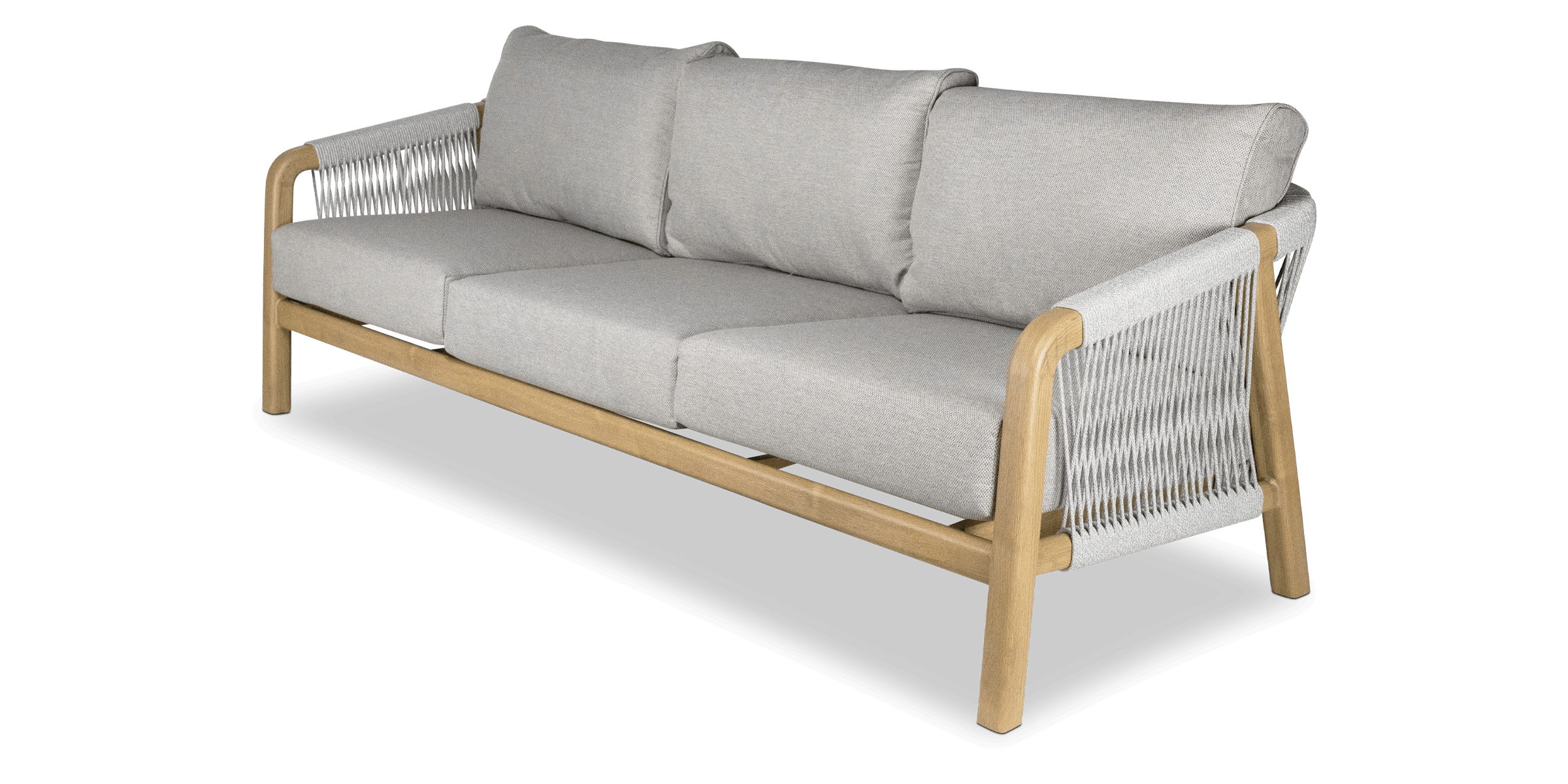 Daintree 3 Seater with Pebble Olefin Rope, Pebble Olefin Cushions and Teak Look Aluminium Frame