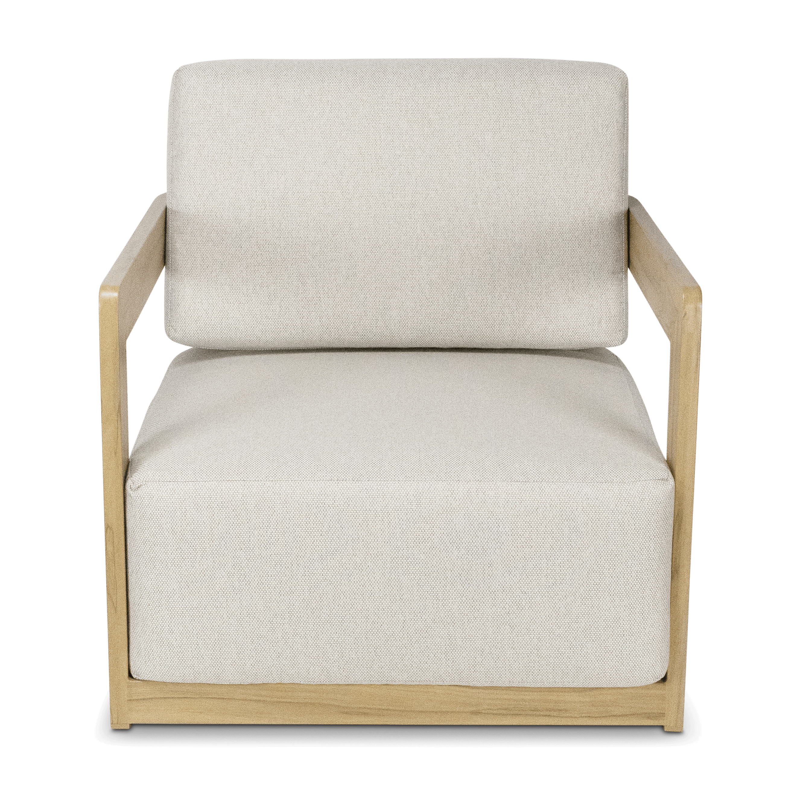 Eclipse Armchair in Soft Beige Olefin Cushions and Teak Finish Aluminium Frame