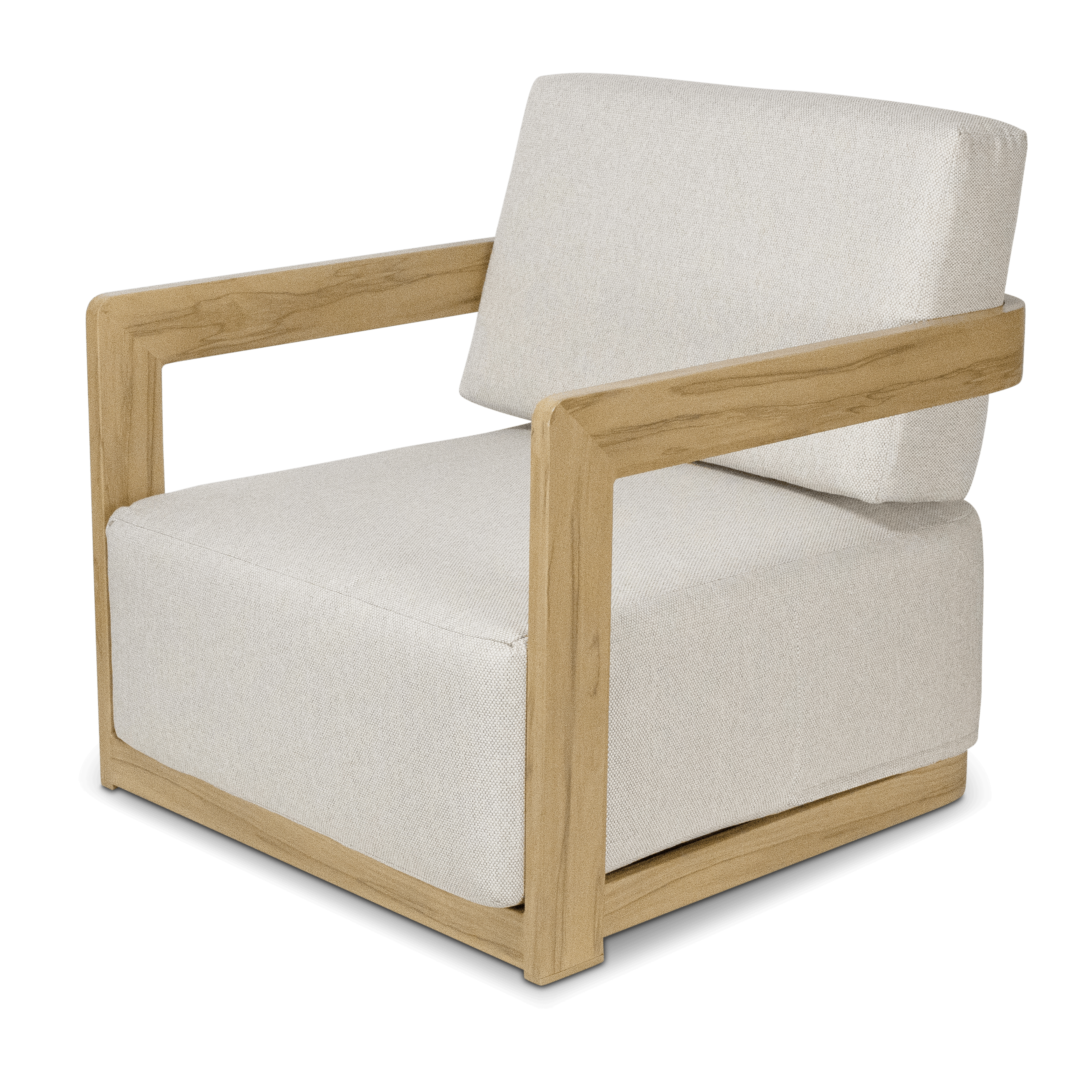 Eclipse Armchair in Soft Beige Olefin Cushions and Teak Finish Aluminium Frame