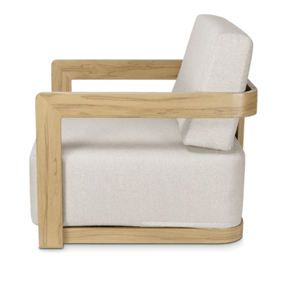 Eclipse Armchair in Soft Beige Olefin Cushions and Teak Finish Aluminium Frame