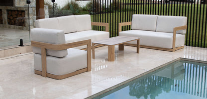 Eclipse 4pc Lounge Set in Sofe Beige Olefin Cushions and Teak Finish Aluminium Frame