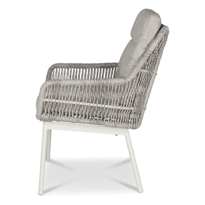 Pacific Dining Chair in Natural White Aluminium with Stone Twist Rattan