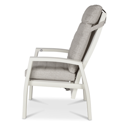 Corfu Chair with Recline Function in Natural White Aluminium with Latte Check Spun Polyester Cushions