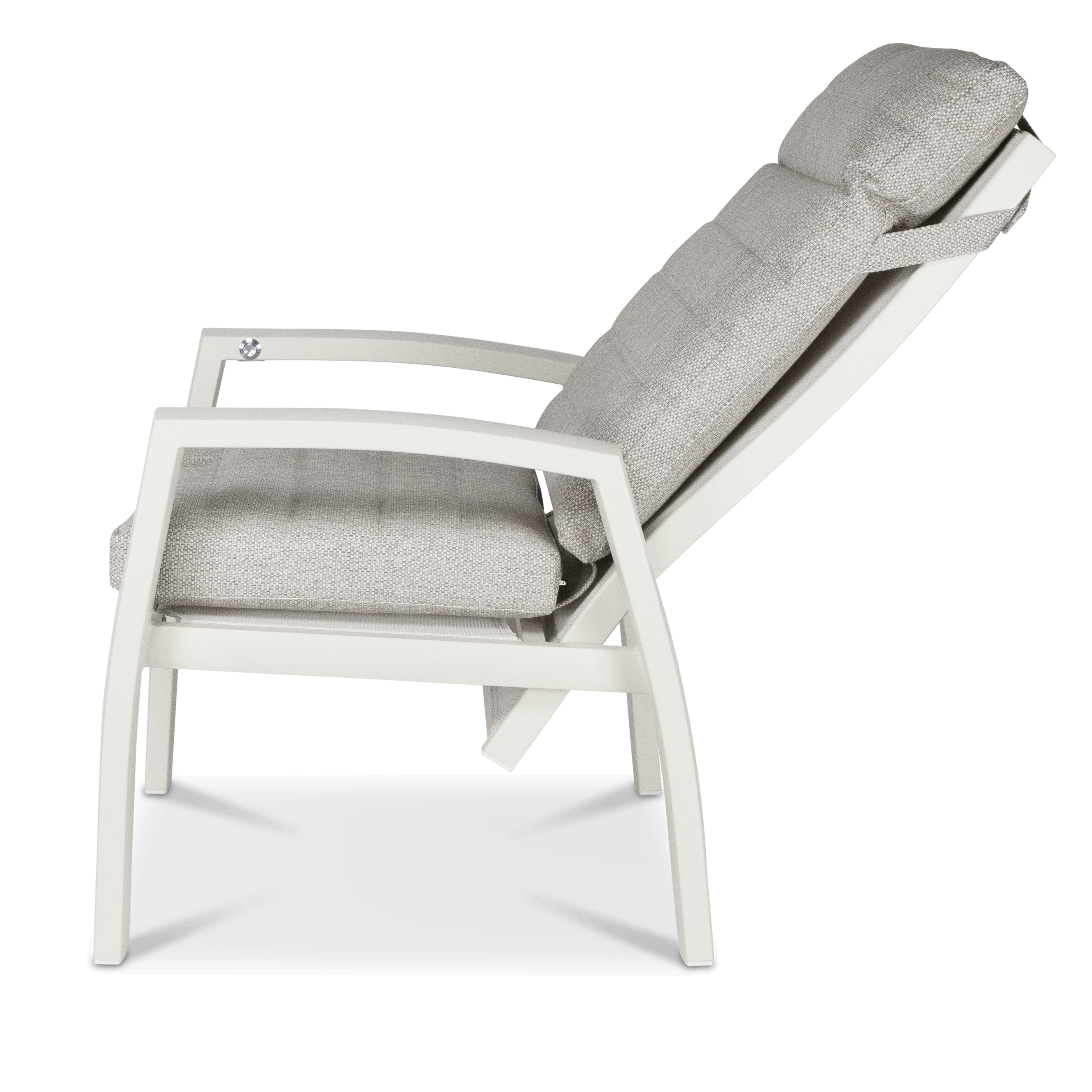 Corfu Chair with Recline Function in Natural White Aluminium with Latte Check Spun Polyester Cushions