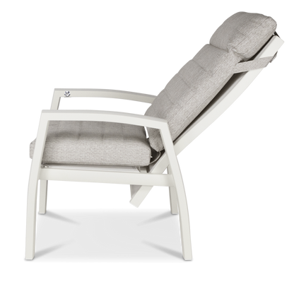 Corfu Chair with Recline Function in Natural White Aluminium with Latte Check Spun Polyester Cushions