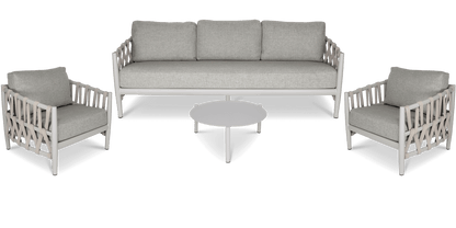 Kirra 3 Seater, 2 x Armchair, Coffee Table in Fawn with Smoke Olefin Cushions and Rope