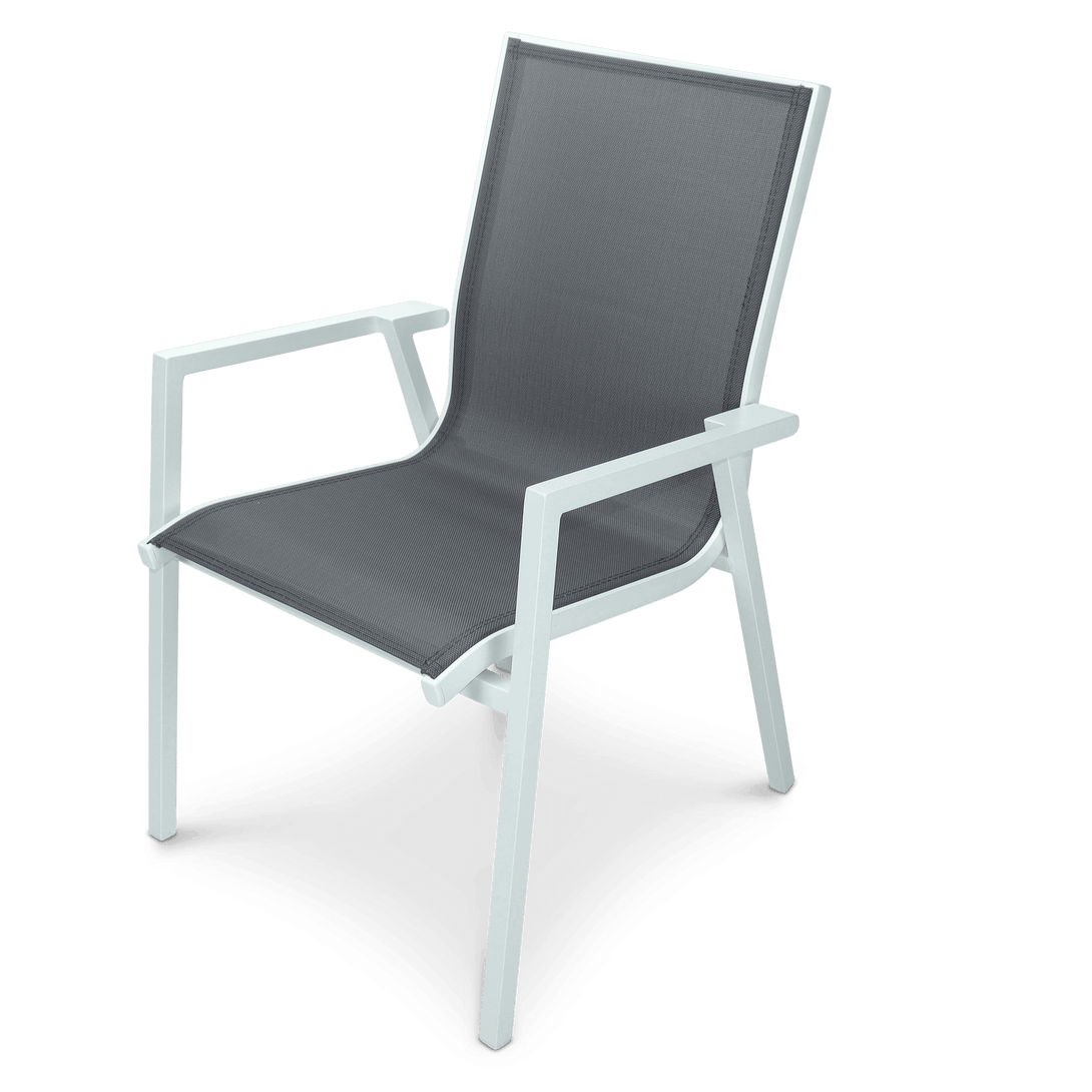 Morocco Outdoor Extension Table in Grey/White with Aluminium Chairs