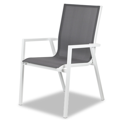 Maldives Sling Dining Chair in Grey Textilene Fabric and Arctic White Frame - The Furniture Shack