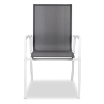 Maldives Sling Dining Chair in Grey Textilene Fabric and Arctic White Frame - The Furniture Shack