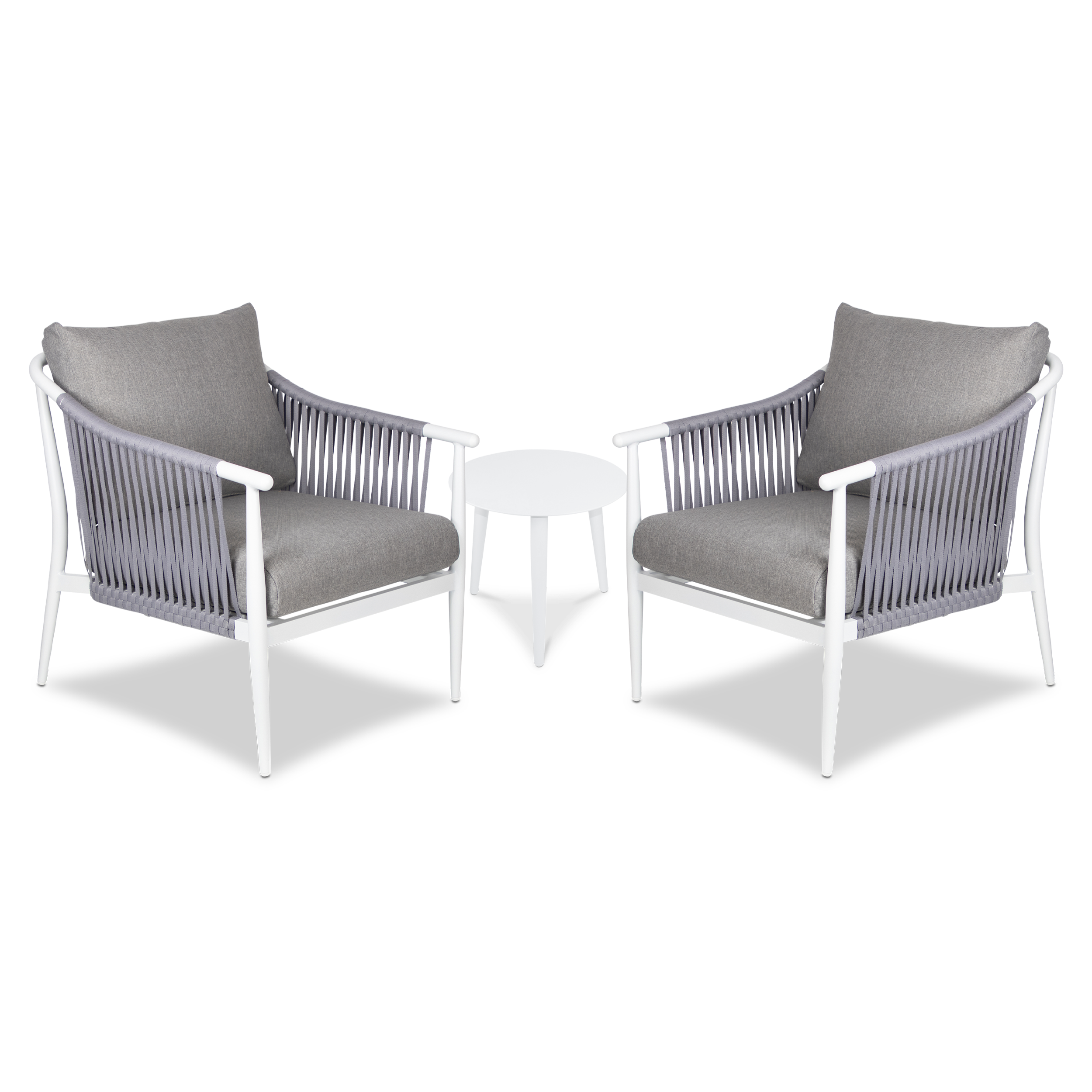 Marbella & Santorini Large 3pc Occasional Set in Arctic White with Sahara Olefin Cushions and Pewter Rope