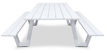 Mediterranean Dining Table and Bench Set in Arctic White Aluminium - The Furniture Shack