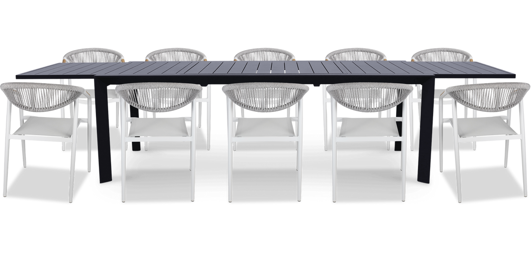 Morocco Outdoor Extension Table in Gunmetal with Rope Chairs