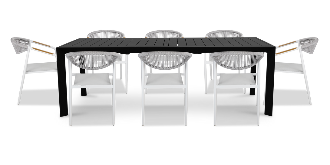 Morocco Outdoor Extension Table in Gunmetal with Rope Chairs