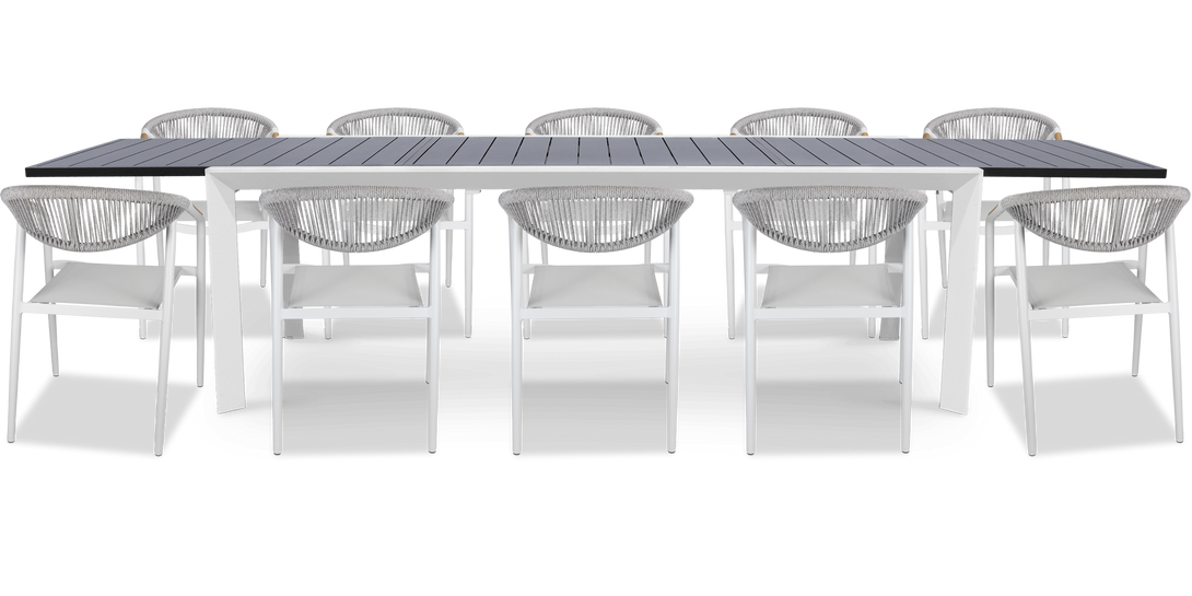Morocco Outdoor Extension Table in Grey/White with Rope Chairs