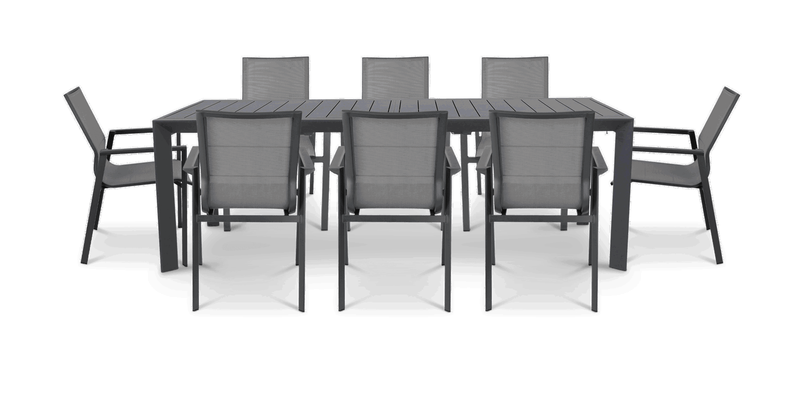 Morocco Outdoor Extension Table in Gunmetal with Aluminium Chairs - The Furniture Shack