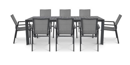 Morocco Outdoor Extension Table in Gunmetal with Aluminium Chairs - The Furniture Shack