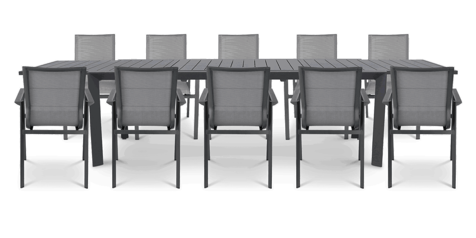 Morocco Outdoor Extension Table in Gunmetal with Aluminium Chairs - The Furniture Shack