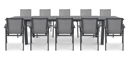 Morocco Outdoor Extension Table in Gunmetal with Aluminium Chairs - The Furniture Shack
