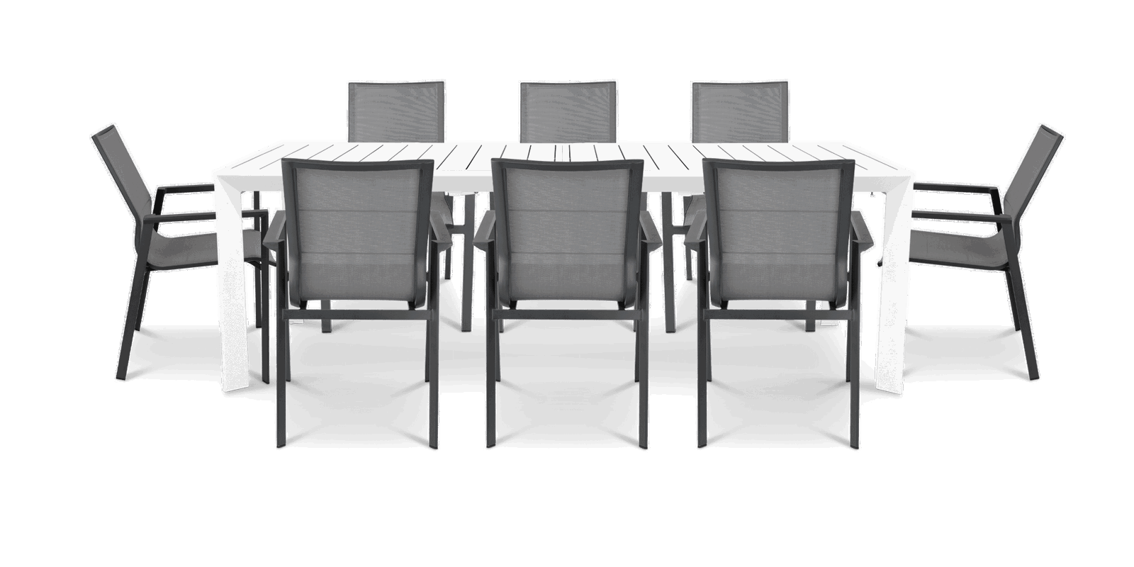 Morocco Outdoor Extension Table in White with Aluminium Chairs - The Furniture Shack
