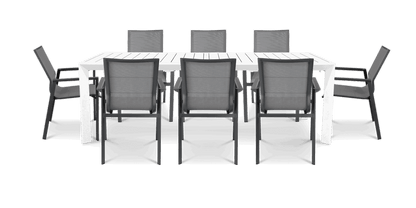 Morocco Outdoor Extension Table in White with Aluminium Chairs - The Furniture Shack
