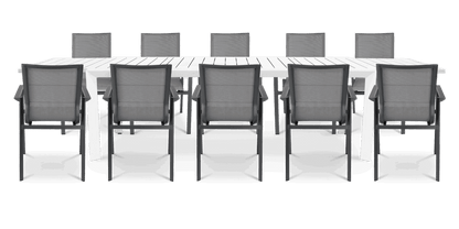 Morocco Outdoor Extension Table in White with Aluminium Chairs - The Furniture Shack