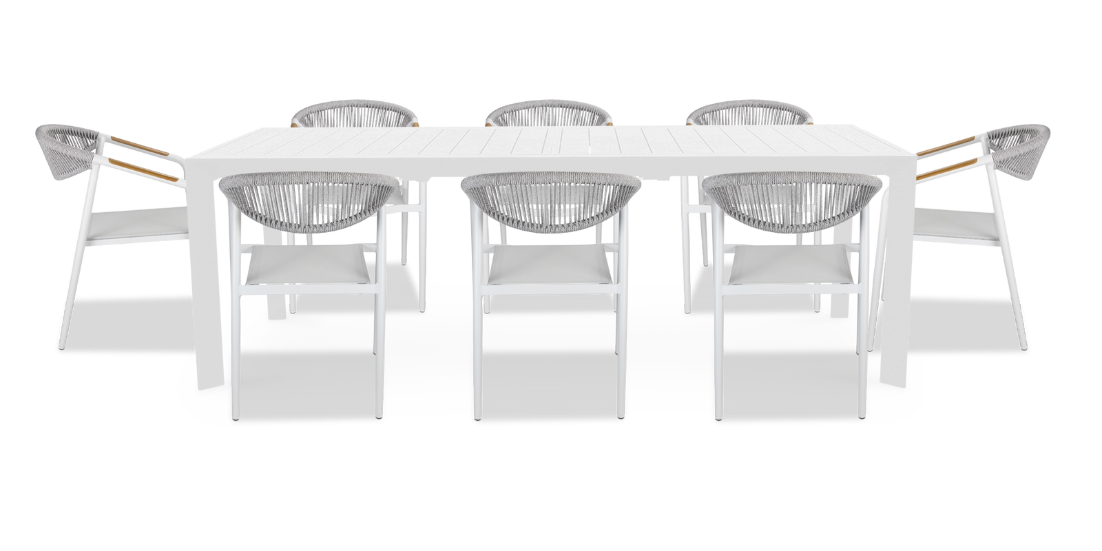 Morocco Outdoor Extension Table in White with Rope Chairs - The Furniture Shack