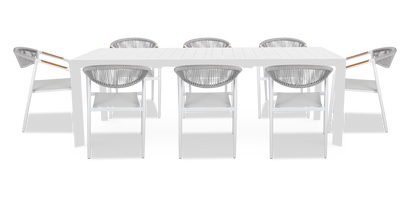Morocco Outdoor Extension Table in White with Rope Chairs - The Furniture Shack