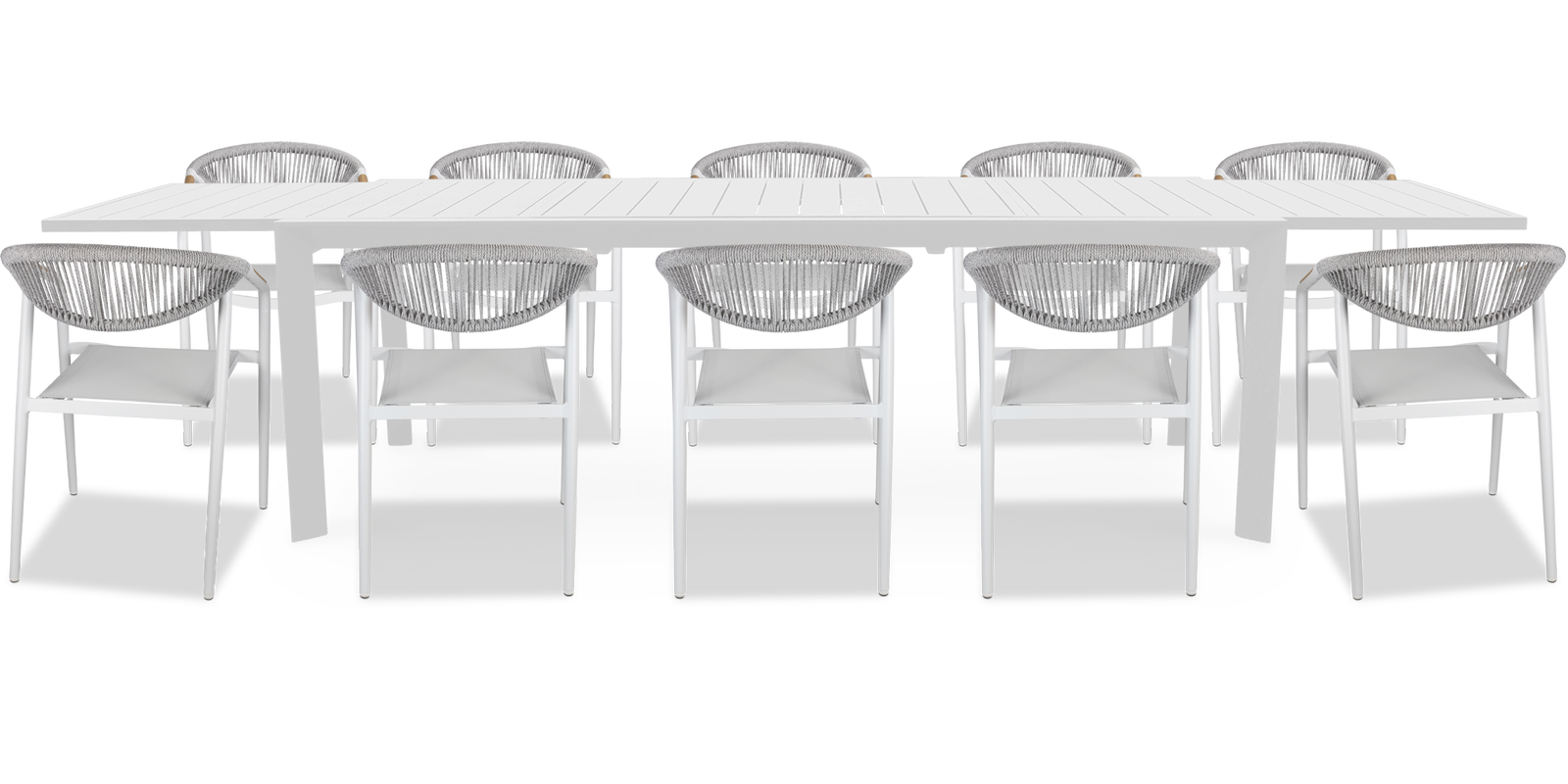 Morocco Outdoor Extension Table in White with Rope Chairs - The Furniture Shack